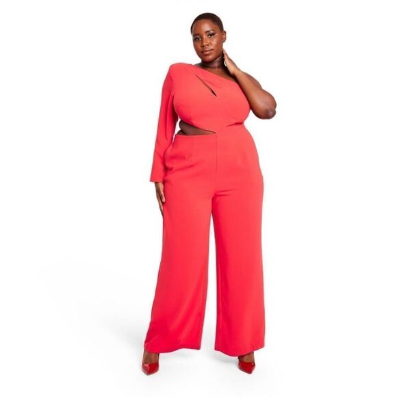 Women's One Shoulder Cut-Out Jumpsuit - Sergio Hudson x Target Red 2X - Picture 10 of 11